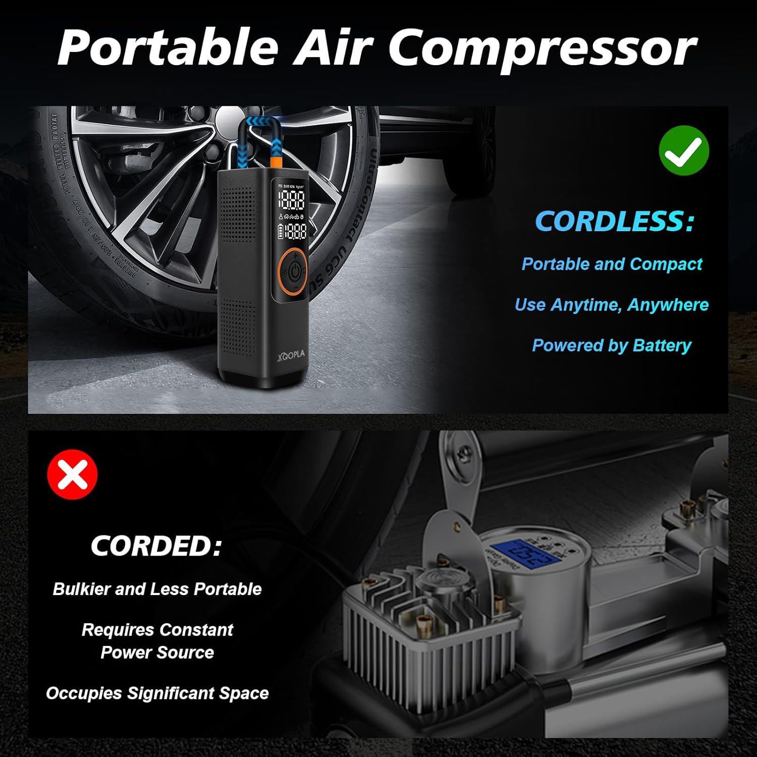 Portable Car Tire Inflator – 150 PSI Air Compressor with Digital LCD Display